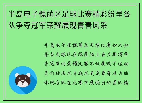 半岛电子槐荫区足球比赛精彩纷呈各队争夺冠军荣耀展现青春风采